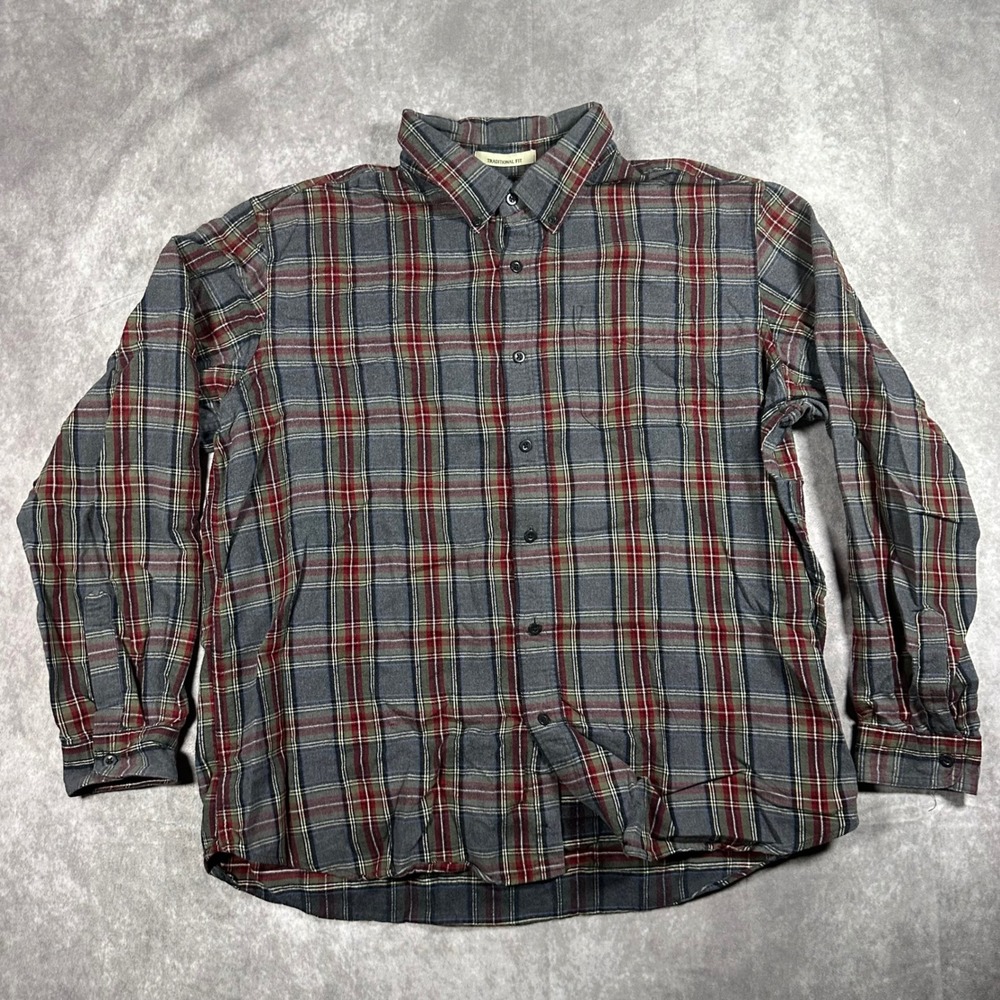 L.L. Bean Mens XL Scotch Plaid Flannel Shirt Traditional Fit Grey Long Sleeve